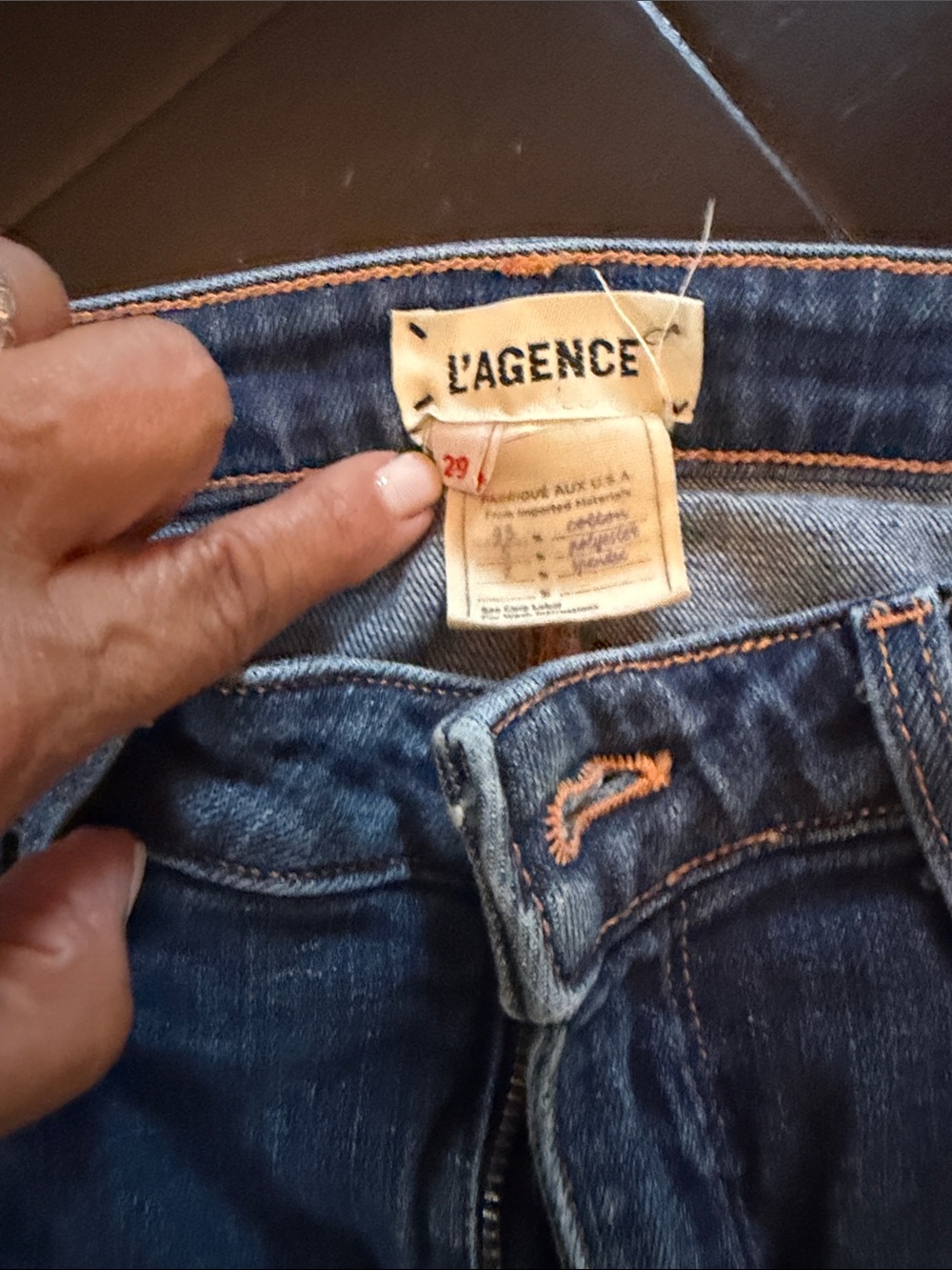 L'AGENCE Men's Dark Blue Jeans with Orange Stitching